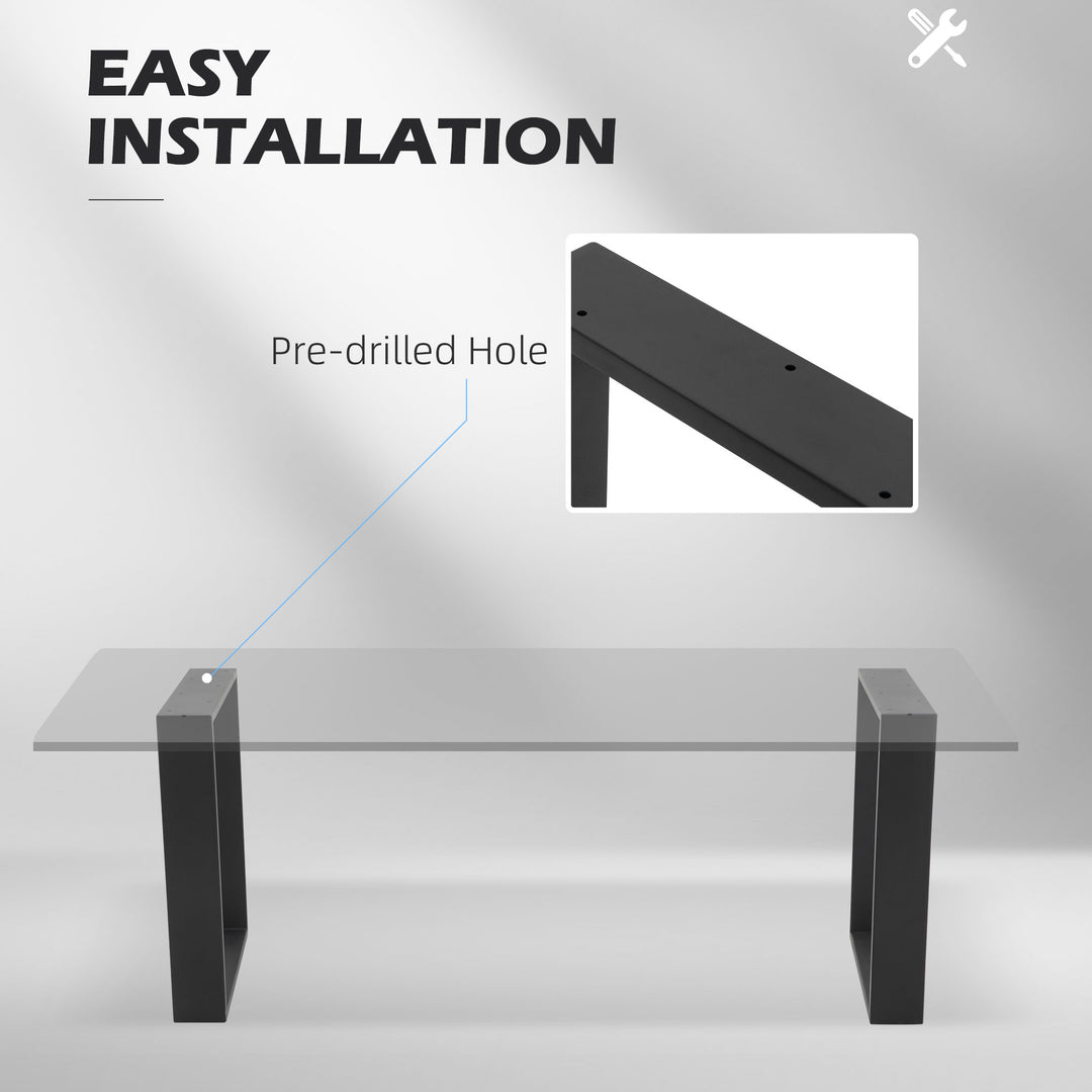 Metal Table Legs Set of 2, Square DIY Furniture Table Legs with Screws and Floor Protectors, Industrial Coffee Table Legs for DIY Chair, Black