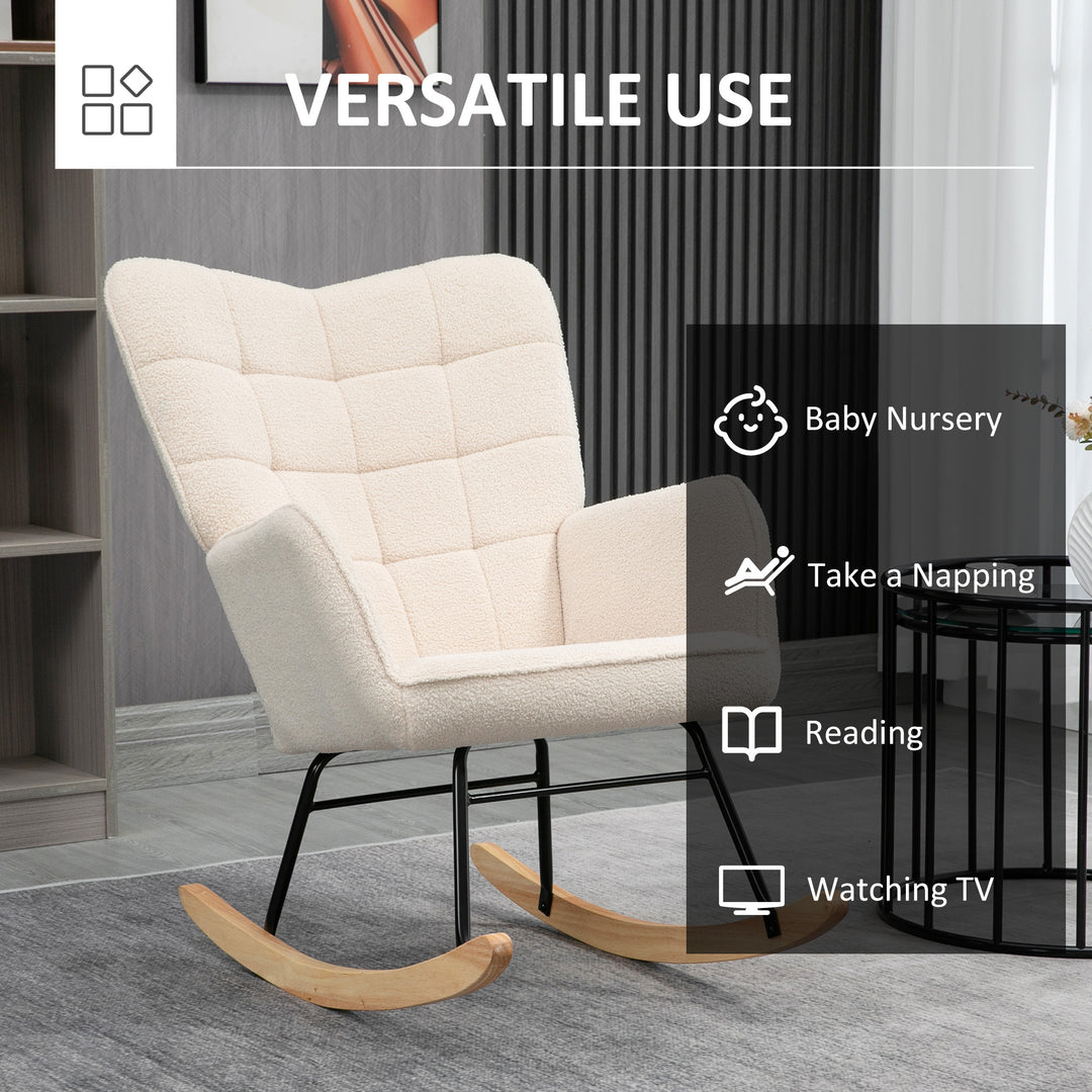 Wingback Rocking Chair for Nursing, Berber Fleece Nursery Glider Rocker, Modern Armchair for Living Room, Beige