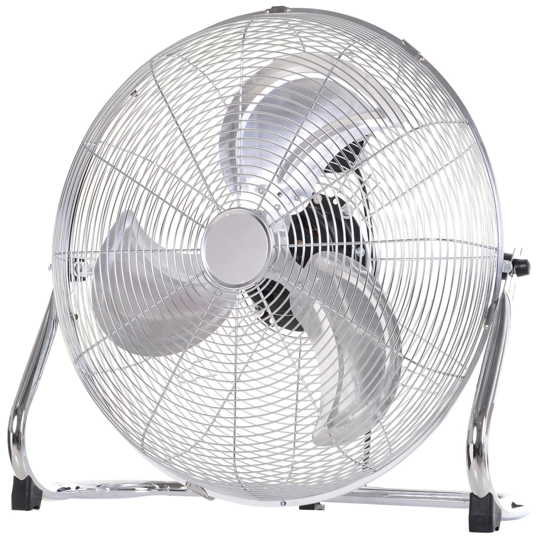 20" Chrome Metal Floor Standing Fan with Tilting, High Velocity, 3 Speed, Portable Gym Fan for Home Office, Silver