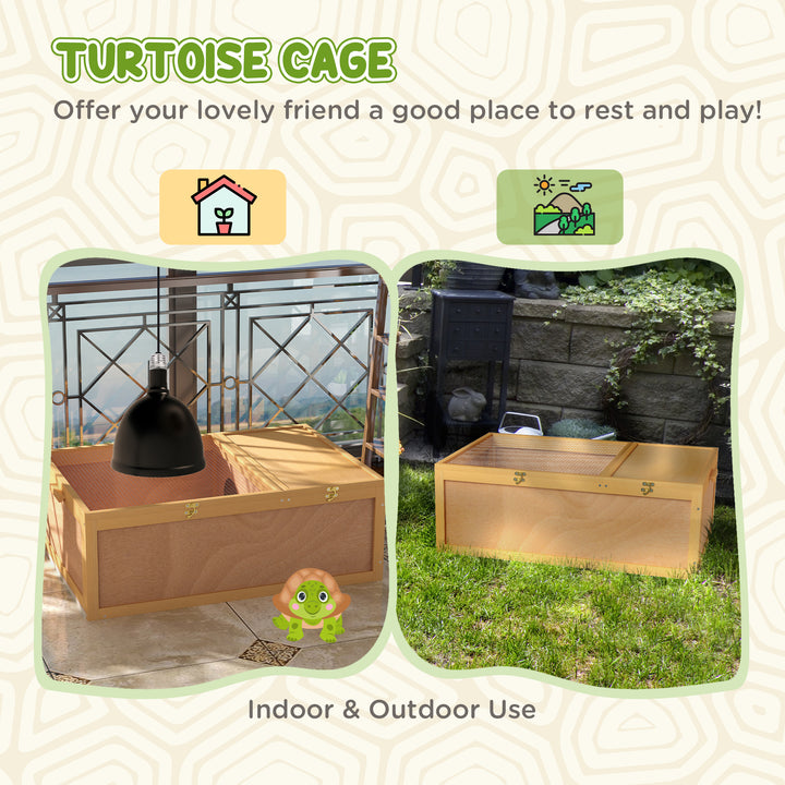 94 cm Wooden Tortoise House Turtle Terrarium/ Small Reptile Enclosure with Two Room Design, Natural