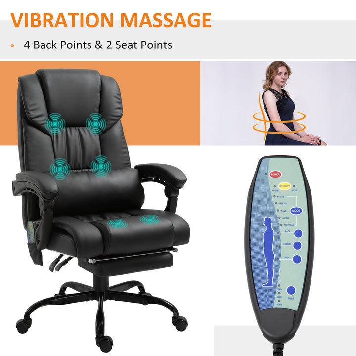 Vinsetto 6-Point PU Leather Massage Racing Chair Electric Padded Recliner Chair Height Angle Adjustable 5 Wheels w/ Remote Footrest Home Office Black