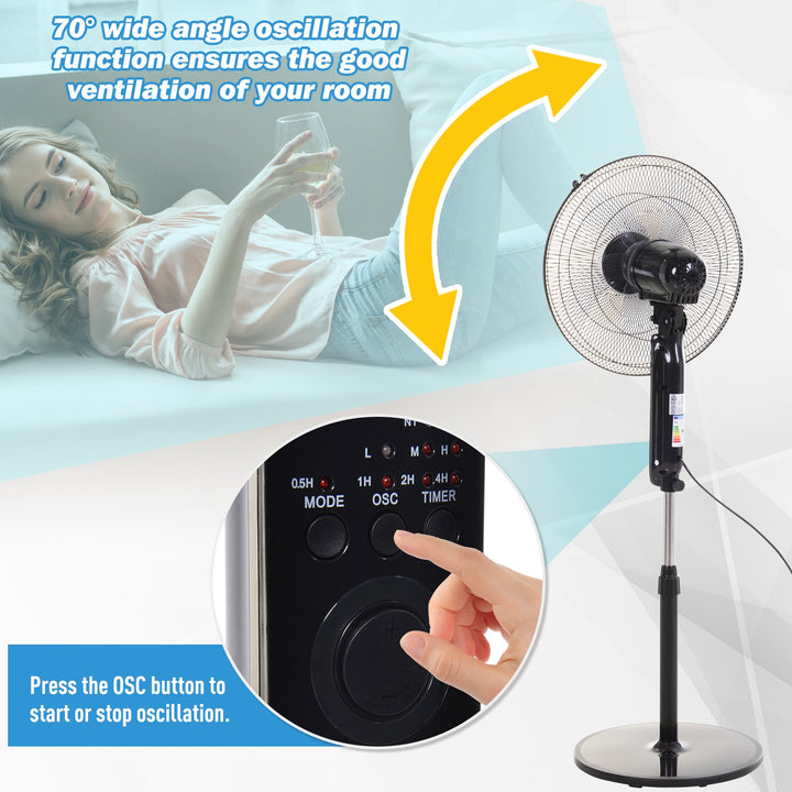 Oscillating Floor Fan W/ Remote Control-Standing Cooling Machine Indoor Air Refresher w/ Adjustable Height, Speed Mode, 7.5-Hour Timer Black