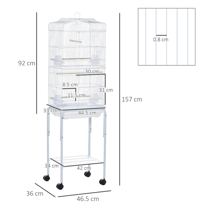 PawHut Metal Bird Parrot Cage w/ Breeding Stand Feeding Tray Wheels Parakeet Pet Supply White 47.5L x 37W x 153H (cm)