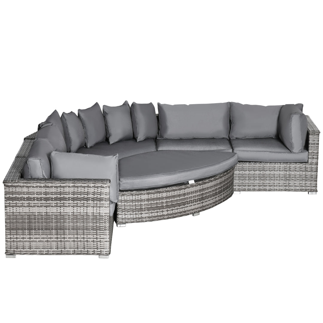 Outsunny 6-Seater Outdoor Rattan Wicker Sofa Set Half Round Patio Conversation Furniture Set w/ Cushions Grey