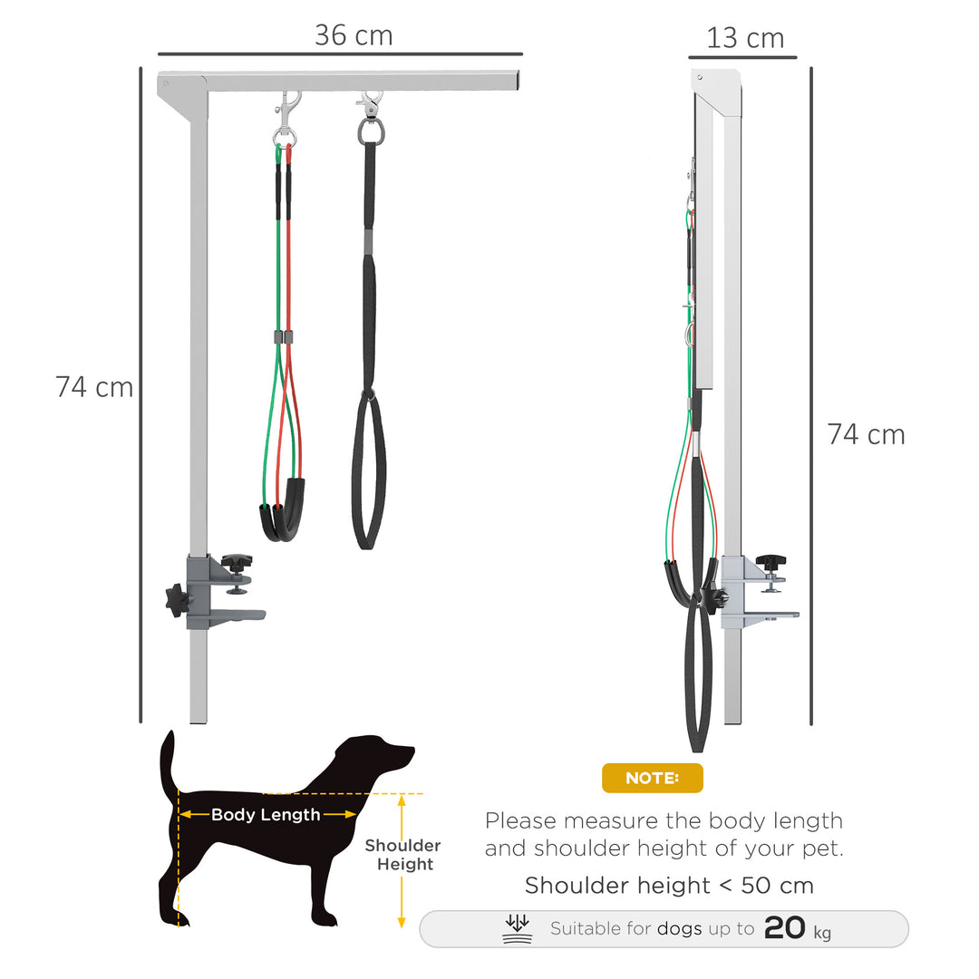 PawHut Foldable Pet Grooming Arm with Clamp, 29" Height Adjustable Dog Grooming Holder for Table with 2 Haunch Holders, Grooming Loop for Medium Dogs