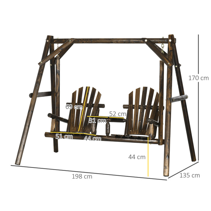 Outdoor  2 Seater Larch Wood Wooden Garden Porch Swing Chair 2 Single Seats Hammock Bench Lounger with Middle Table