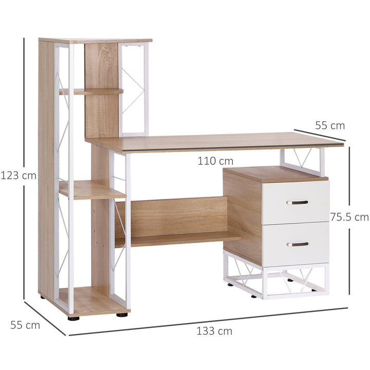 Computer Writing Desk PC Workstation w/2 Drawers Multi-Shelves Home Office Furniture