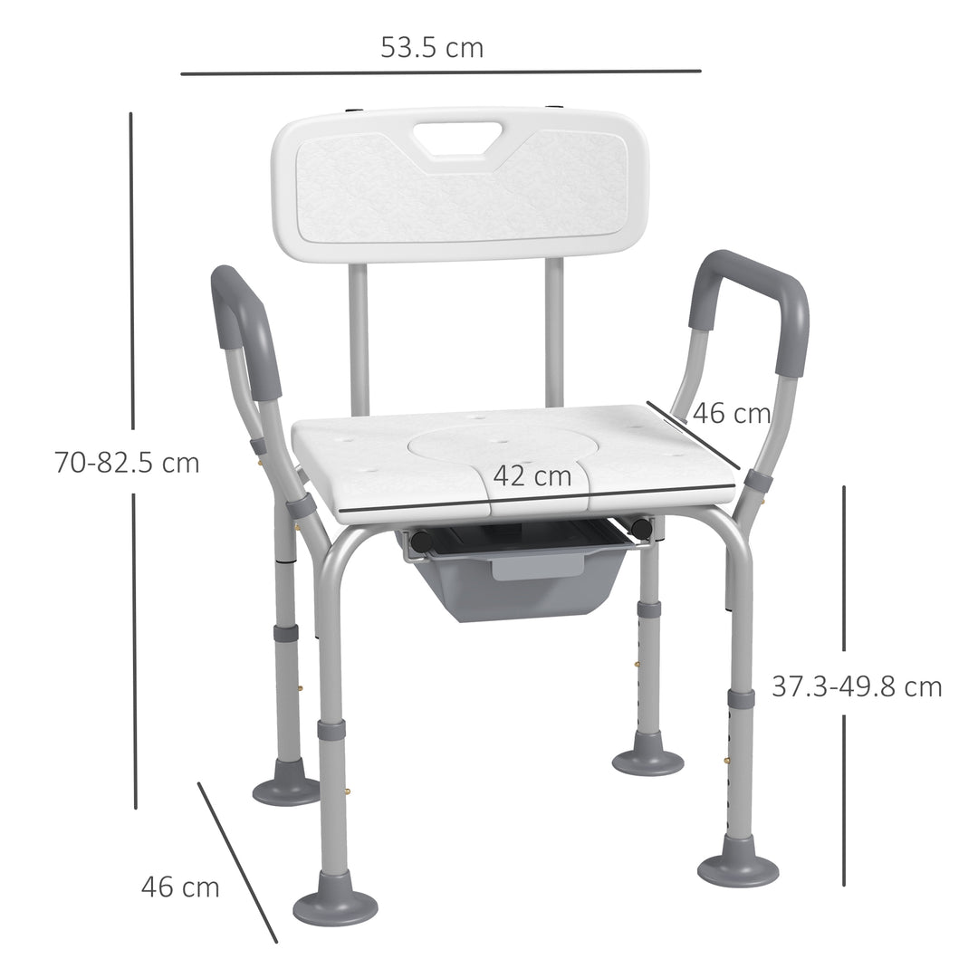 Height Adjustable Shower Stool with Arms and Back for Elderly - White