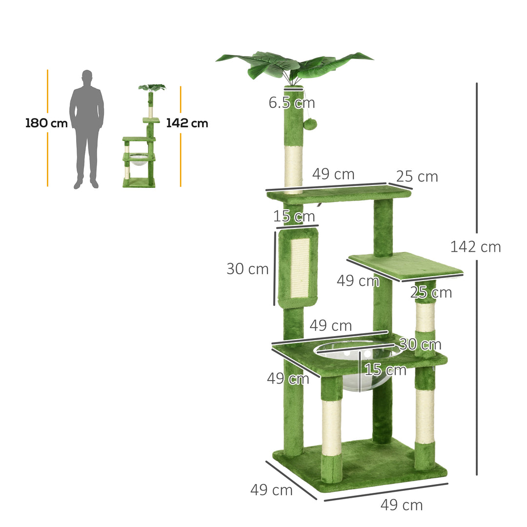 Cat Tree Tower, with Scratching Post, Hammock, Toy Ball, Platforms - Green