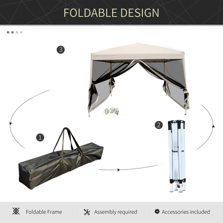 3x3m Pop Up Gazebo W/ Mesh Walls-Tan