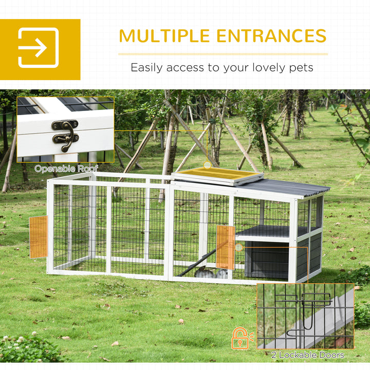 PawHut Indoor Outdoor Wooden Rabbit Hutch Small Animal Cage Rabbit Run Cover, with Hinge roof and Water-repellent Paint, Grey