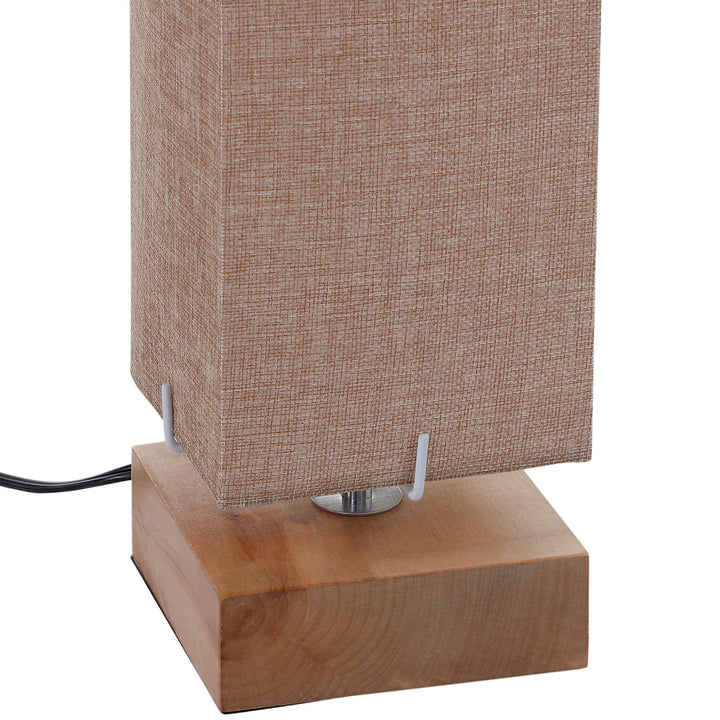 Tall Linen Floor Lamp w/ Wood Base Steel Frame- Cream