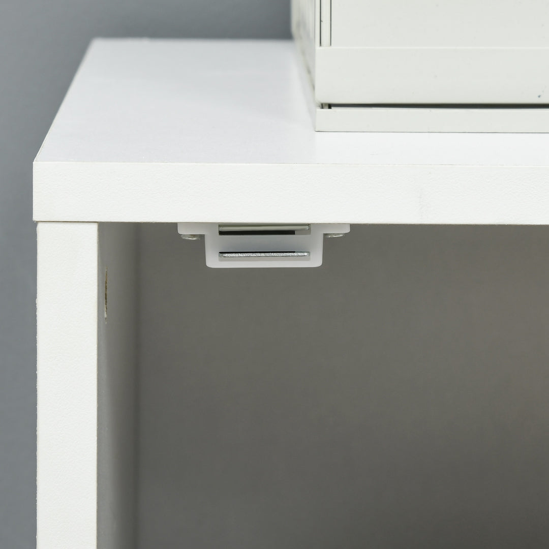 Industrial Style Printer Table, Rolling End Side Table with Wheels &amp; Metal Door - White