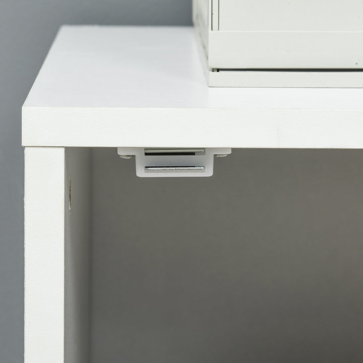 Industrial Style Printer Table, Rolling End Side Table with Wheels &amp; Metal Door - White