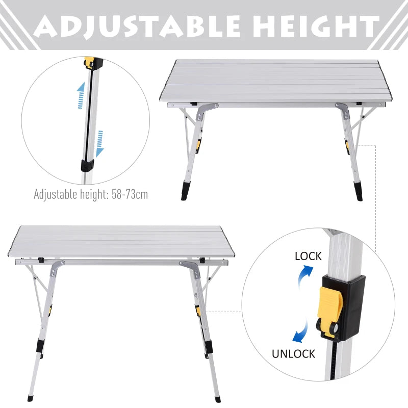 3FT Folding Aluminium Picnic Table Portable Camping BBQ Table Roll Up Top with Carrying Bag Silver