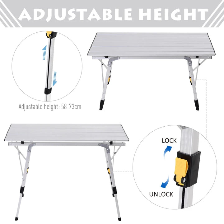 3FT Folding Aluminium Picnic Table Portable Camping BBQ Table Roll Up Top with Carrying Bag Silver
