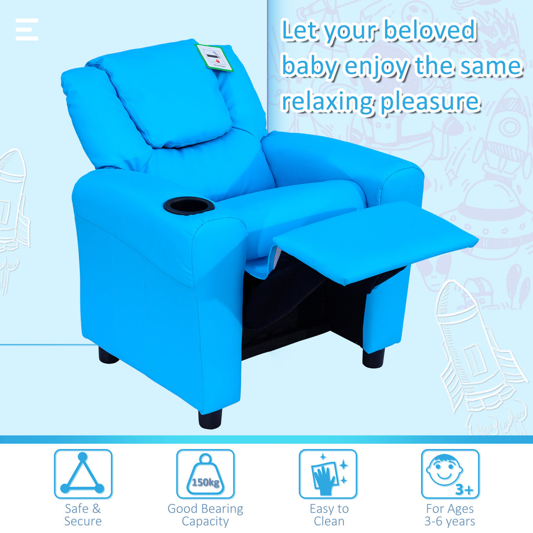 Childrens Recliner Armchair W/ Cup Holder-Blue