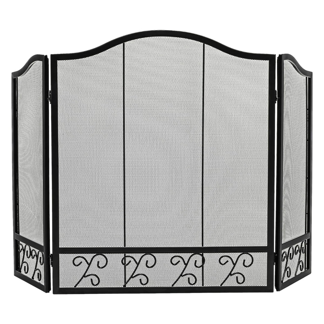 3 Pieces Folding Wide Metal Mesh Fire Panel or Wood and Coal Firing-A