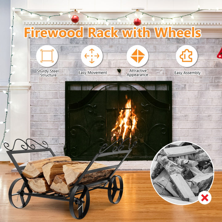 Heavy Duty Metal Firewood Rack with Wheels