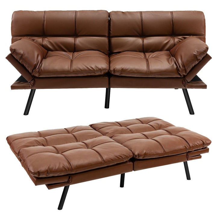 Convertible Sofa Bed with Reclining Backrest-Brown