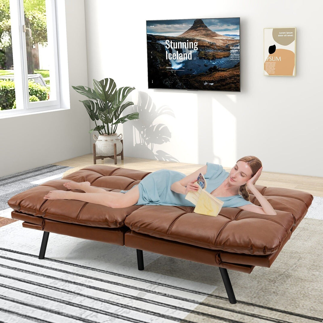 Convertible Sofa Bed with Reclining Backrest-Brown