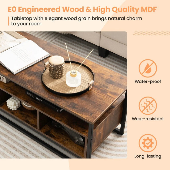 Industrial 3-Tier Coffee Table Home Cocktail Table with Storage
