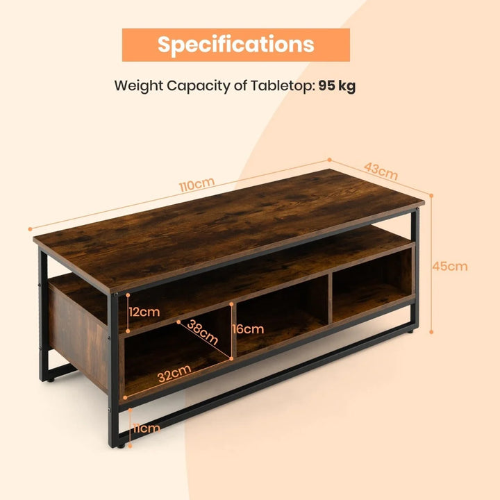 Industrial 3-Tier Coffee Table Home Cocktail Table with Storage