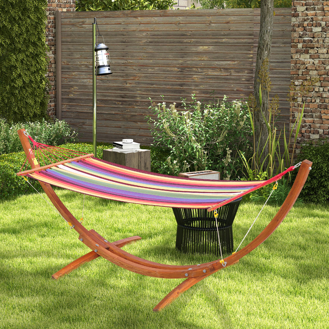 Outsunny Garden Outdoor Patio Standing Frame Wooden Hammock with Arc Stand - Multi-Colour