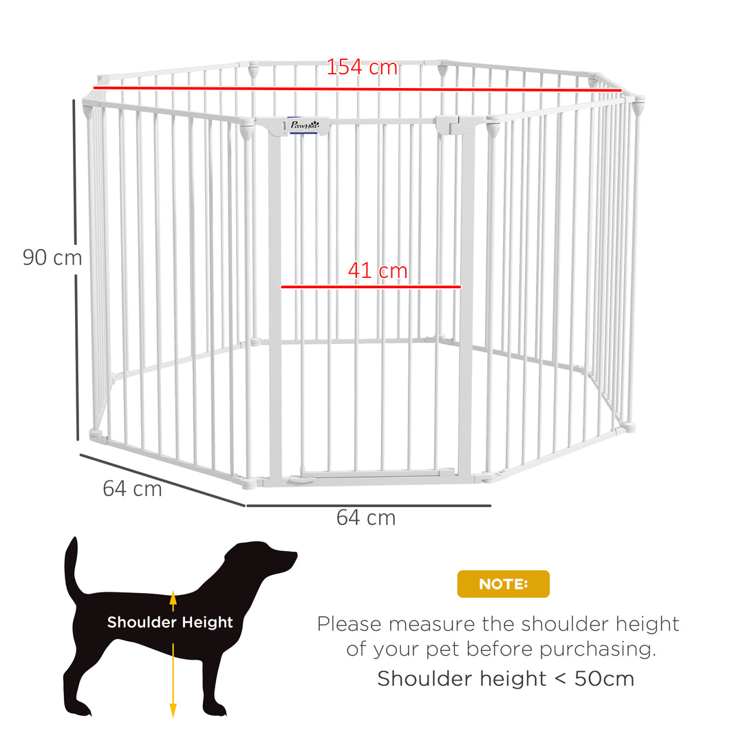 2-In-1 Multifunctional Dog Pen and Safety Pet Gate, 8 Panel Dog Playpen with Double-locking Door, Foldable Dog Barrier for Medium Dogs, 90cm High, White