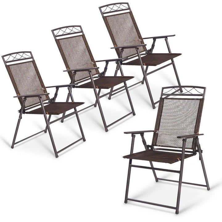 Set of 4 Portable Folding Garden Chairs with Armrests for Outdoor Camping