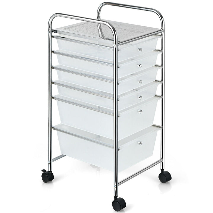 6 Drawers Storage Trolley with 4 Wheels for Makeup Beauty Salon-Transparent