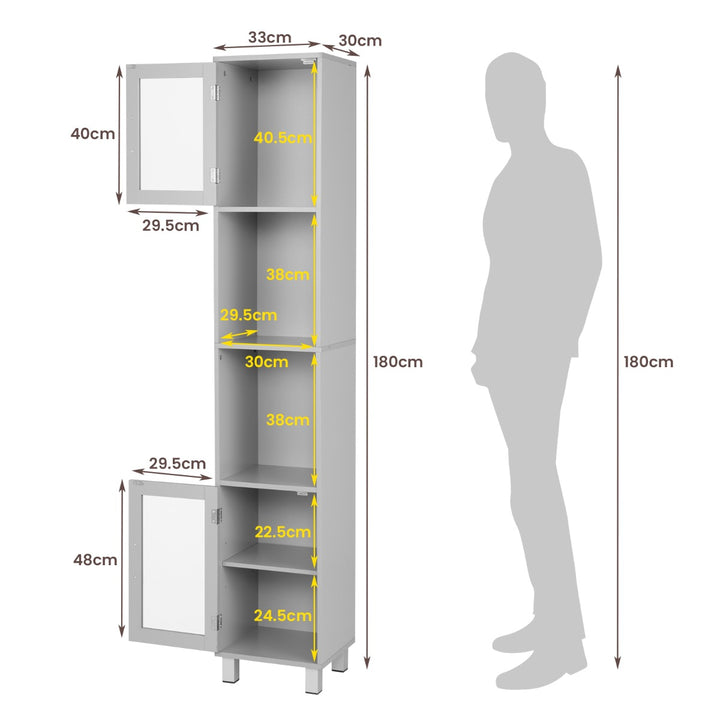 Freestanding Bathroom Cabinet w/ Tempered Glass Doors-Grey