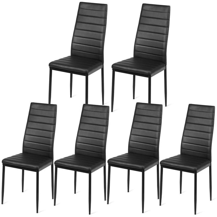 Set of 6 High Back Dining Chairs with Metal Legs and Foot Pads