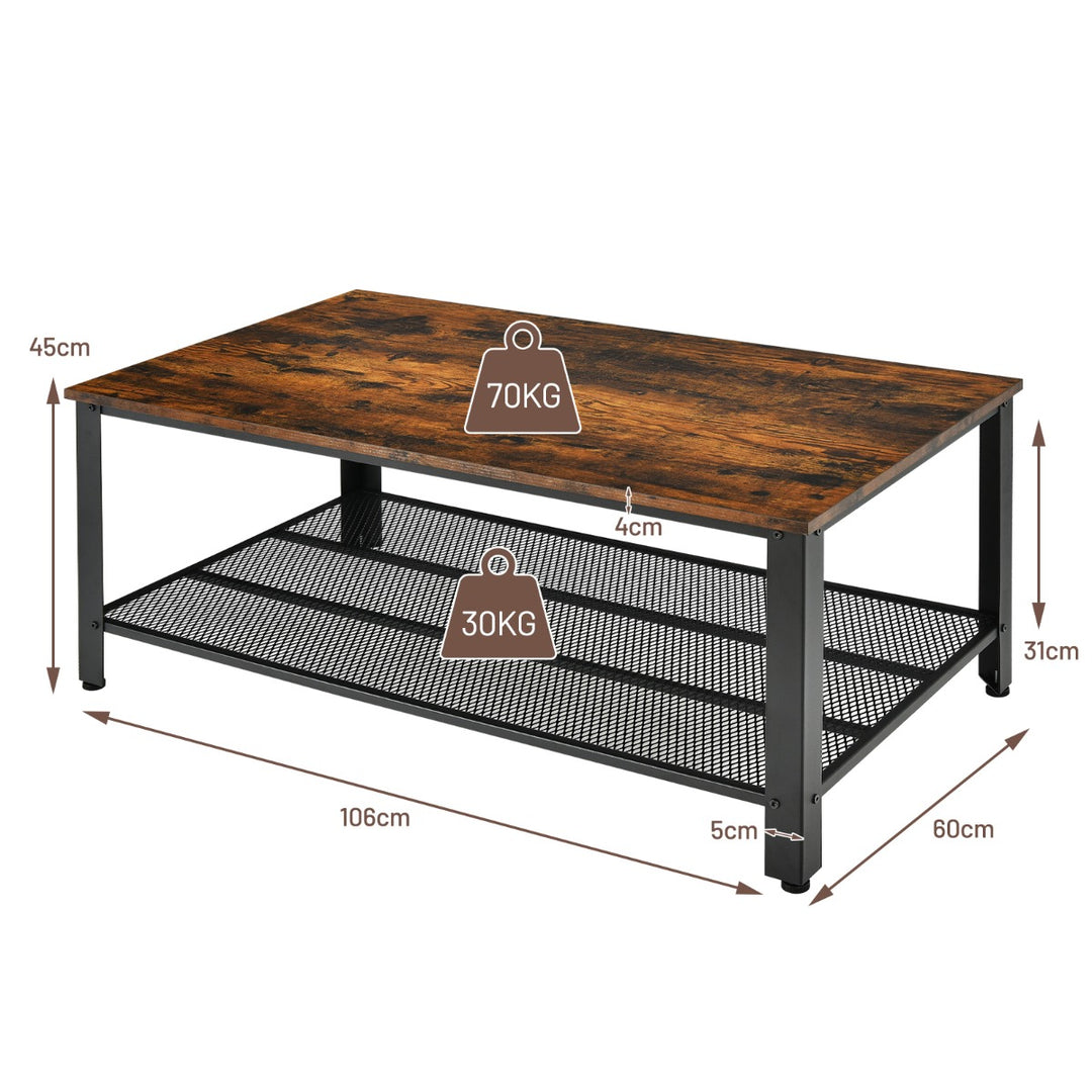 Retro Styled Coffee Table with Mesh Shelf-Rustic Brown
