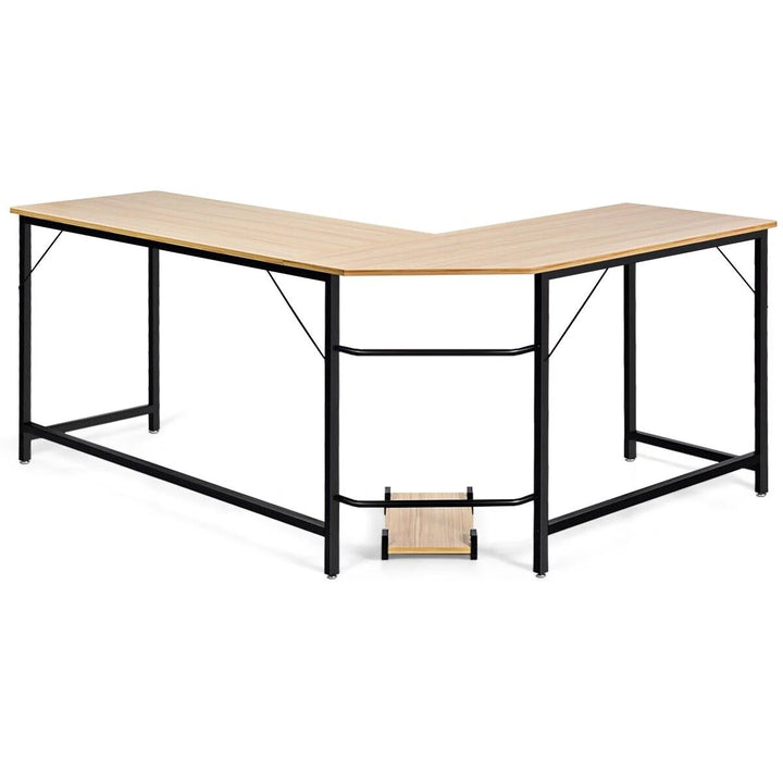 L-Shaped Corner Computer Desk with CPU Stand for Home and Office-Natural
