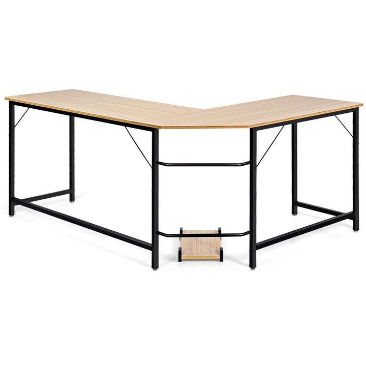 L-Shaped Corner Computer Desk with CPU Stand for Home and Office-Natural