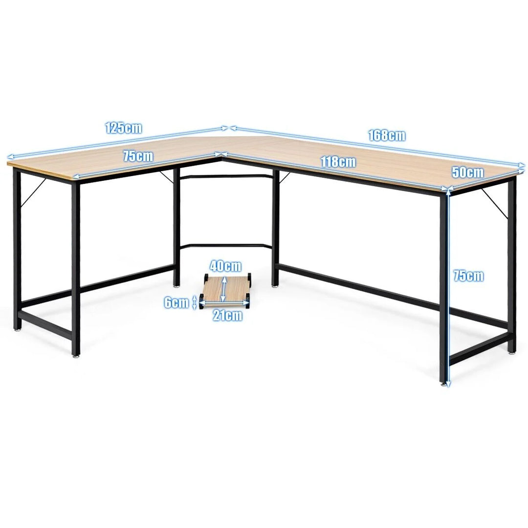 L-Shaped Corner Computer Desk with CPU Stand for Home and Office-Natural