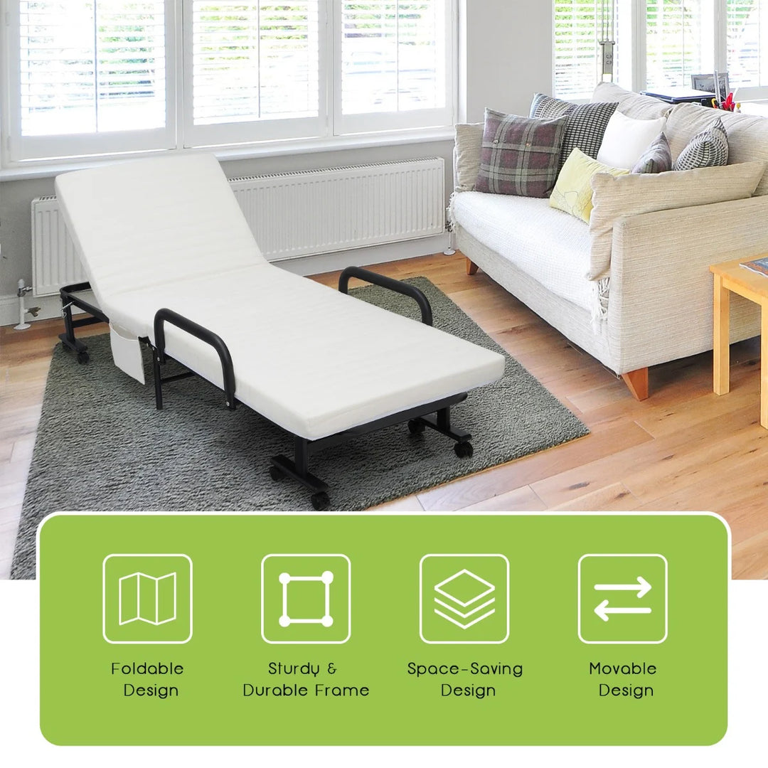 Folding Sofa Bed with Mattress-White