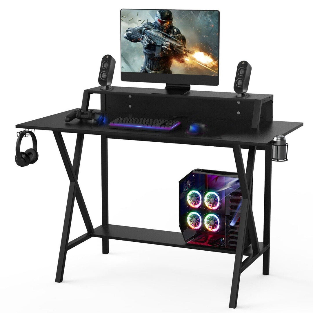 X-Shaped Gaming Computer Desk with Monitor Riser