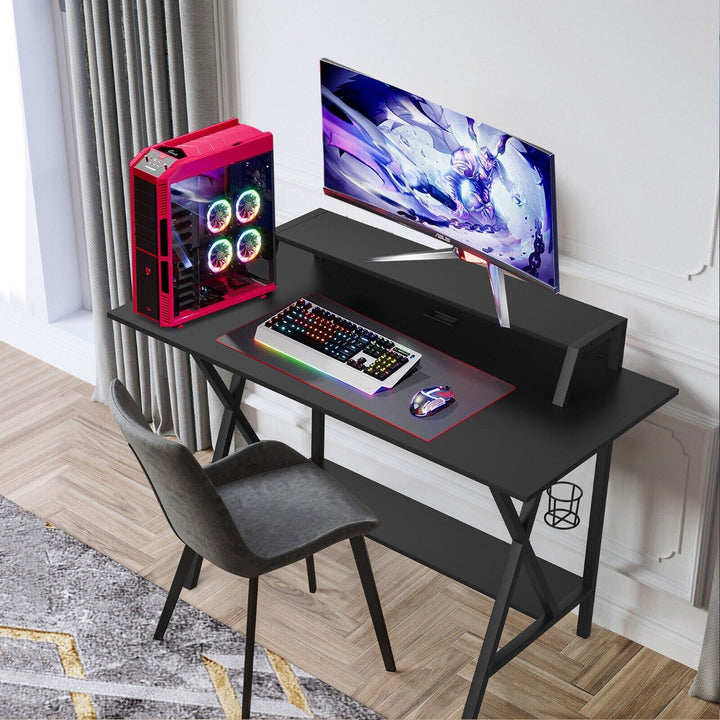 X-Shaped Gaming Computer Desk with Monitor Riser