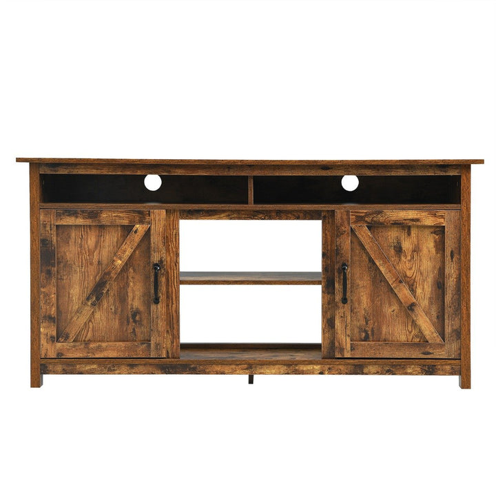 Wooden TV Cabinet with Barn Doors and Open Shelf