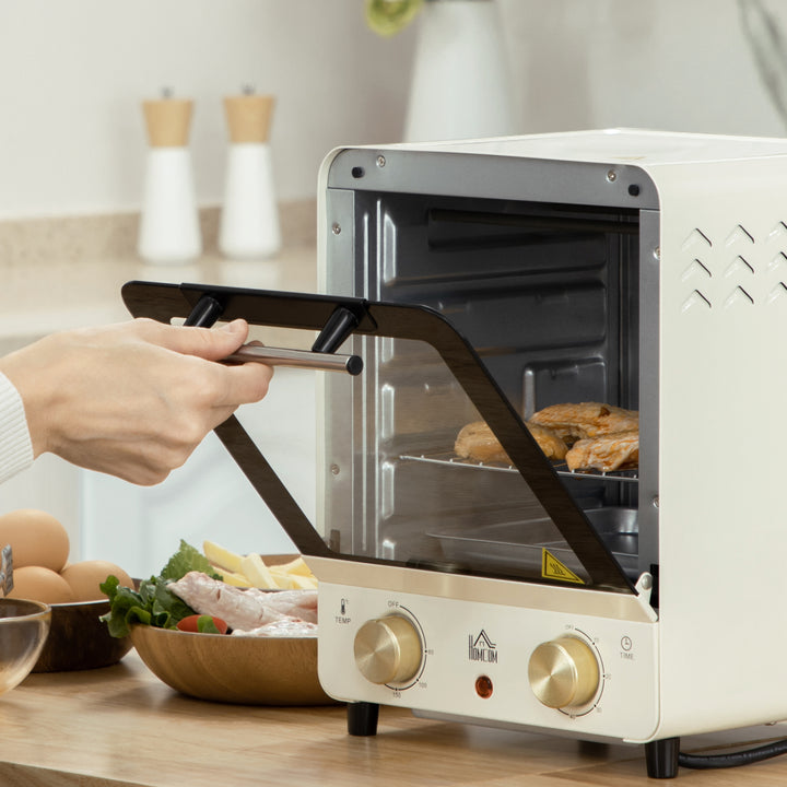 Convection Mini Oven, 15 Litres Electric Oven and Grill with 60-230℃ Adjustable Temperature, 60 Minute Timer, Include Baking Tray, Wire Rack and Crumb Tray, 1000W, Cream White