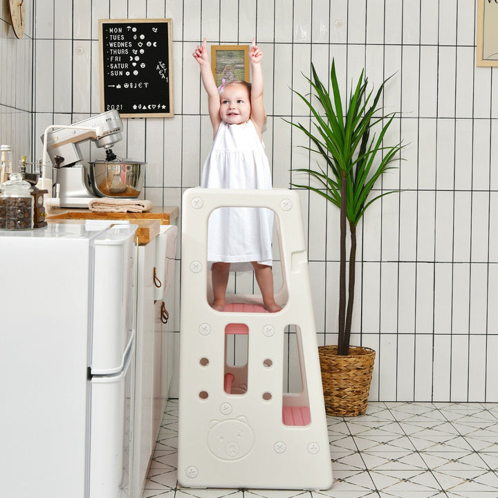 Kids Non-slip Kitchen Step Stool with Double Safety Rails-Pink