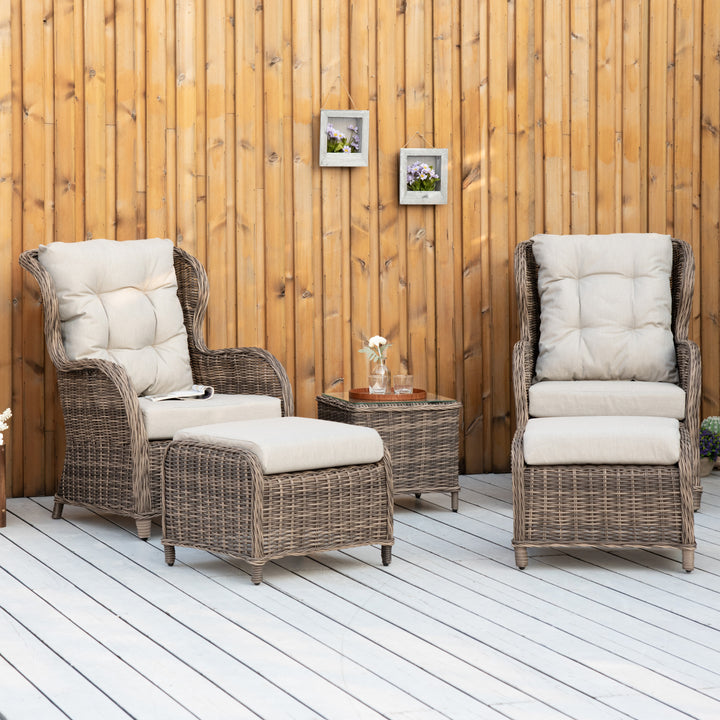 Outsunny Deluxe Garden Rattan Furniture Sofa Chair &amp; Stool Table Set  Patio Wicker Weave Furniture Set Aluminium Frame Fully-assembly - Brown