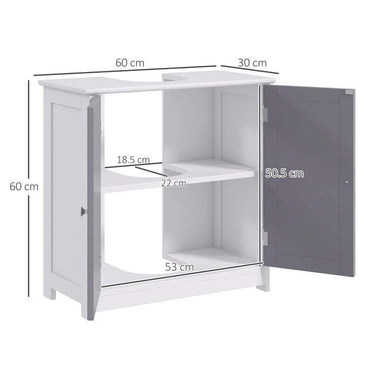 kleankin Vanity Unit Under Sink Bathroom Storage Cabinet w/ Adjustable Shelf Handles Drain Hole Cabinet Space Saver Organizer 60x60cm - White & Grey