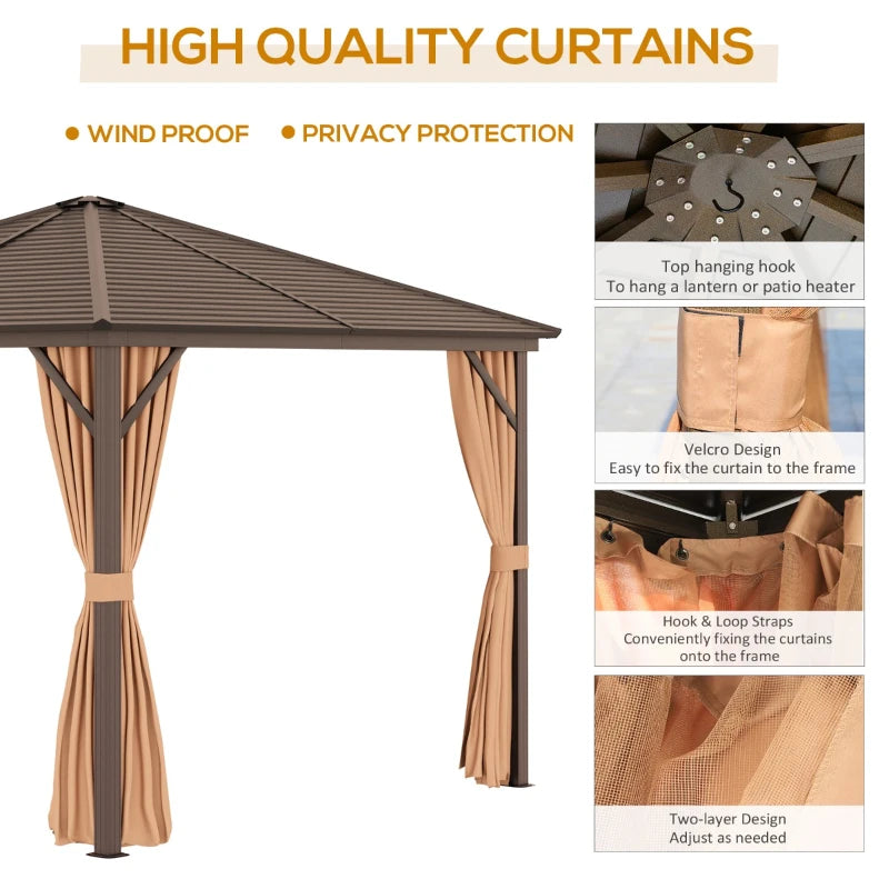 Steel Hardtop Gazebo Patio Tent Outdoor Sun Shelter Aluminum w/ Curtain
