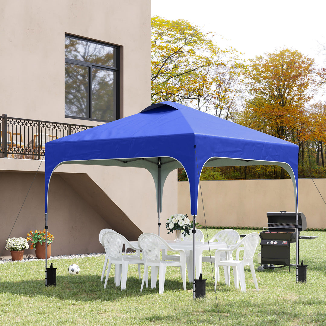 Outsunny 3x3m Pop Up Gazebo Height Adjustable Foldable Canopy Tent w/ Carry Bag, Wheels and 4 Leg Weight Bags, Blue