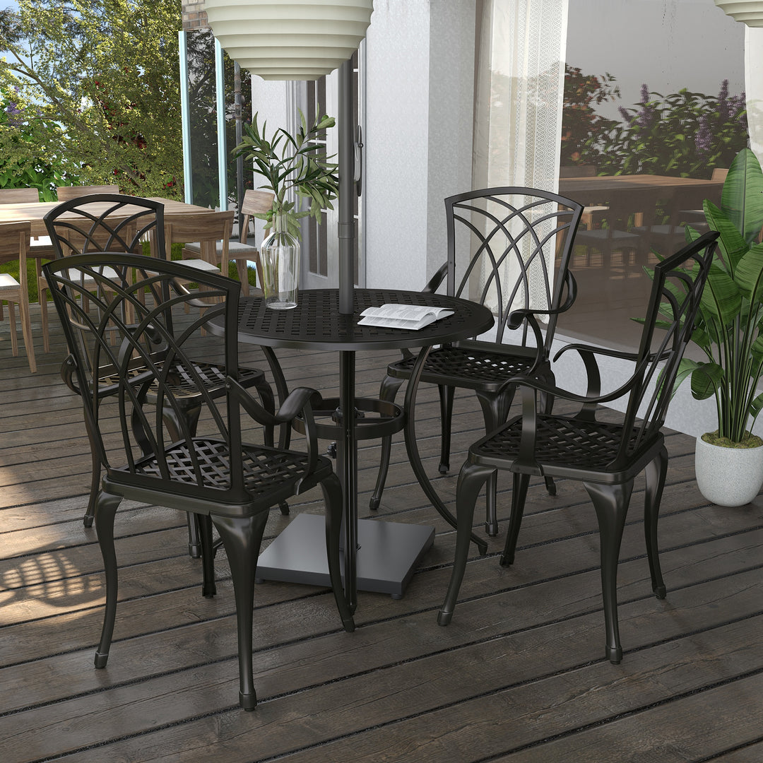 Cast Aluminium 4-Seater Outdoor Garden Table & Chair Set Brown