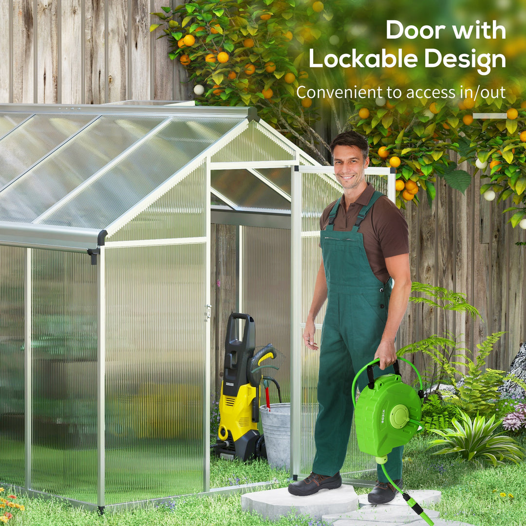 Outsunny 8x6ft Clear Polycarbonate Greenhouse Aluminium Frame Large Walk-In Garden Plants Grow