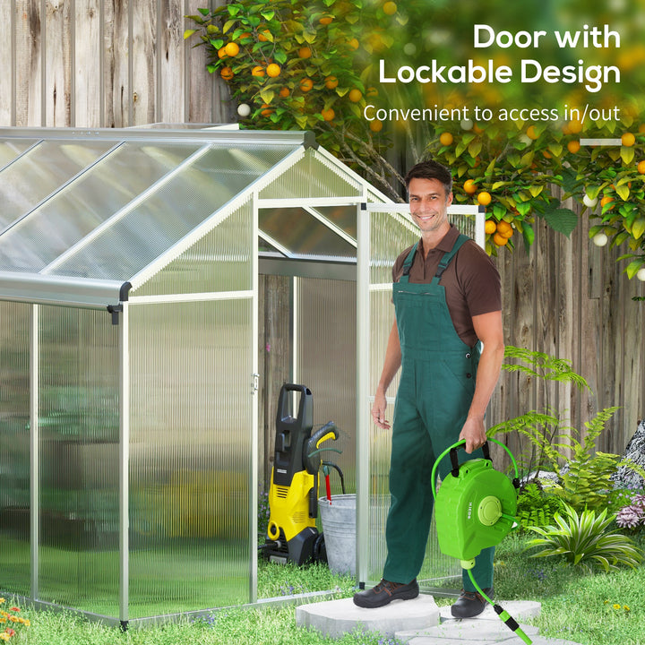 Outsunny 8x6ft Clear Polycarbonate Greenhouse Aluminium Frame Large Walk-In Garden Plants Grow